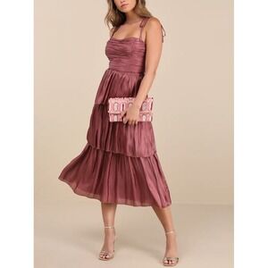 NWT Lulus Tennon Dusty Rose Plisse Tiered Midi Dress XL